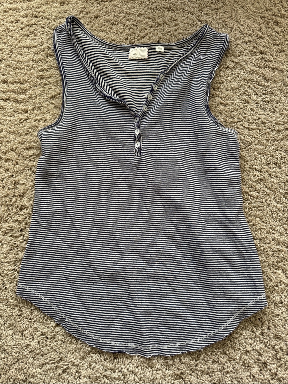 Anthropologie Navy and White Striped Henley Tank